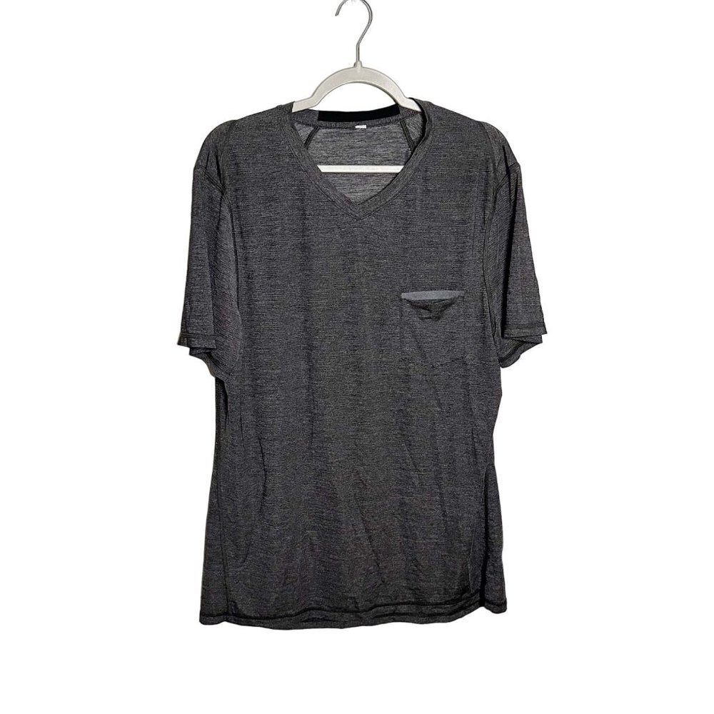 Lululemon Men's Up Front Short Sleeve Top Pullover T-Shirt V-Neck Gray Large